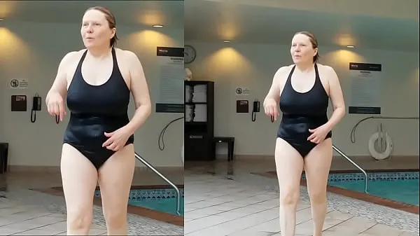 New Sexy Grandma is Sexy at 66 in a black swimsuit cool Videos
