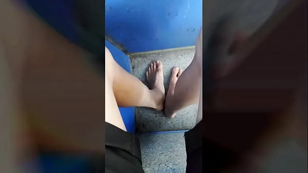 New Twink walking barefoot on the road and still no shoe in a tram to the city cool Videos