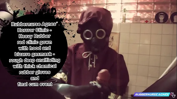 새로운 Rubbernurse Agnes - Heavy Rubber red clinic gown with hood and bizarre gasmask - rough elbowdeep analfisting with thick chemical rubber gloves and final cum event 멋진 동영상